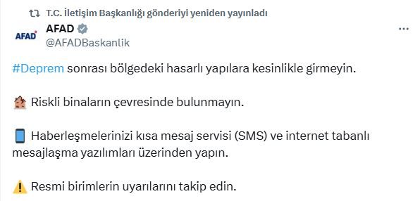 AFAD Deprem Uyarısı