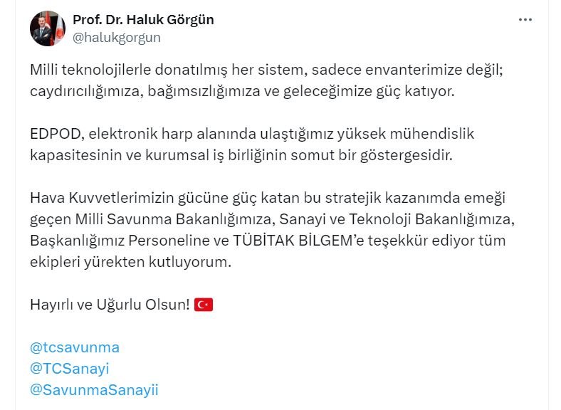 EDPOD Hava Kuvvetleri Envanterine Girdi