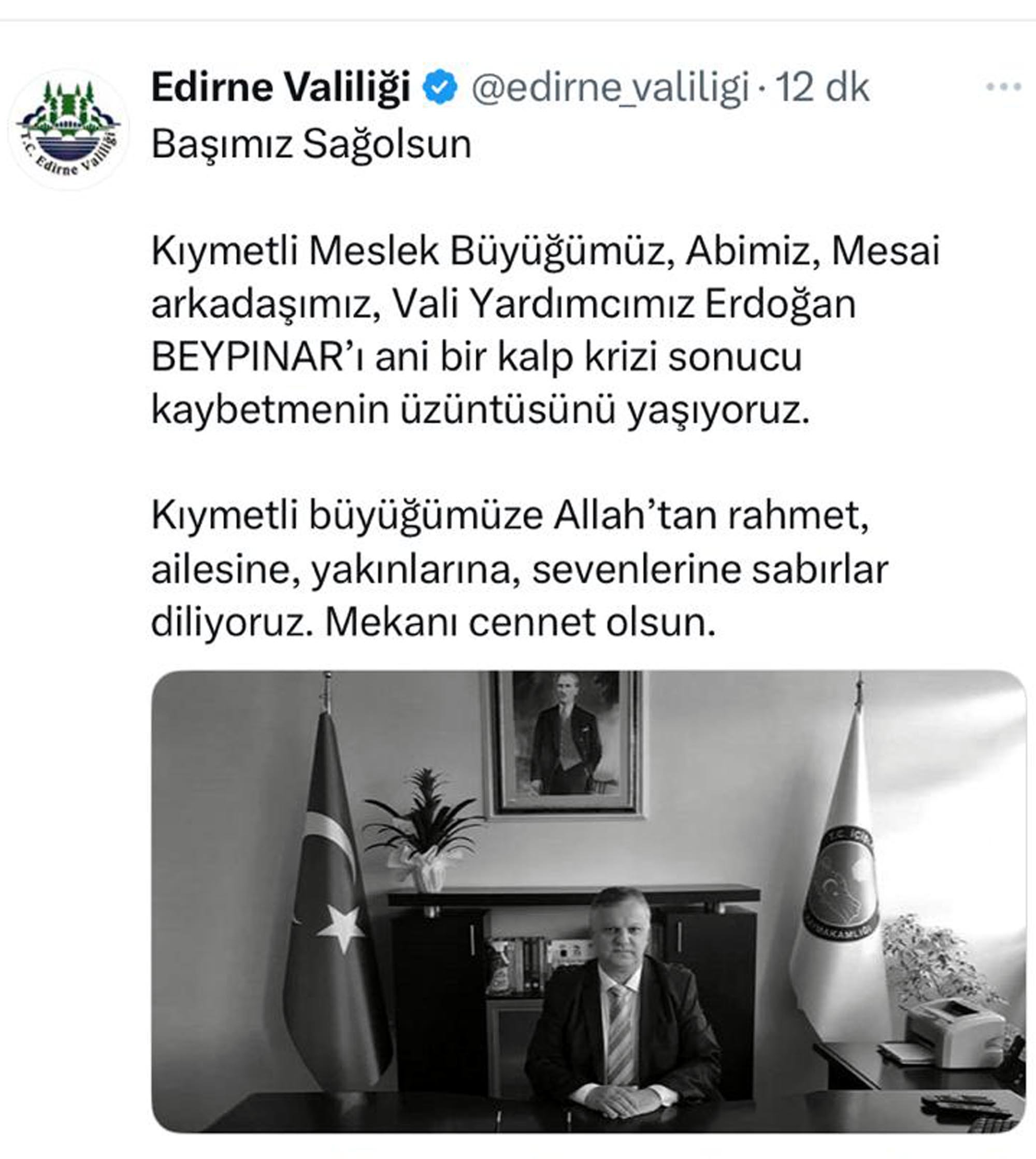Edirne Vali Yardımcısı Erdoğan Beypınar