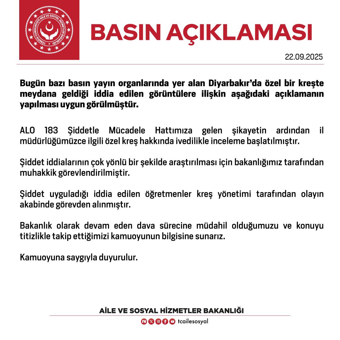 Aile ve Sosyal Hizmetler Bakanlığı açıklaması