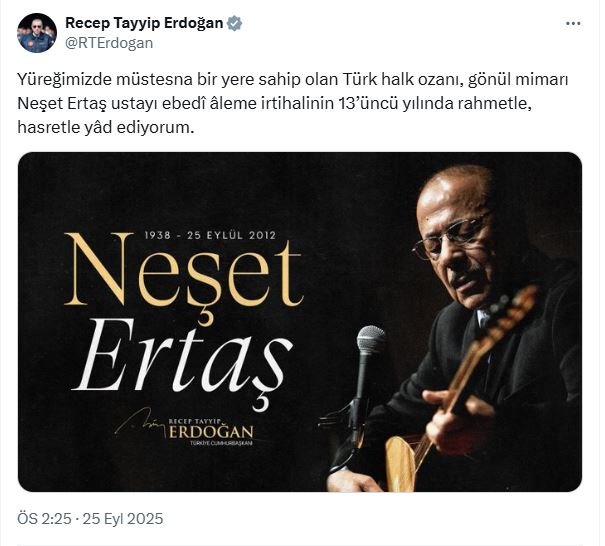 Cumhurbaşkanı Erdoğan Neşet Ertaş anma