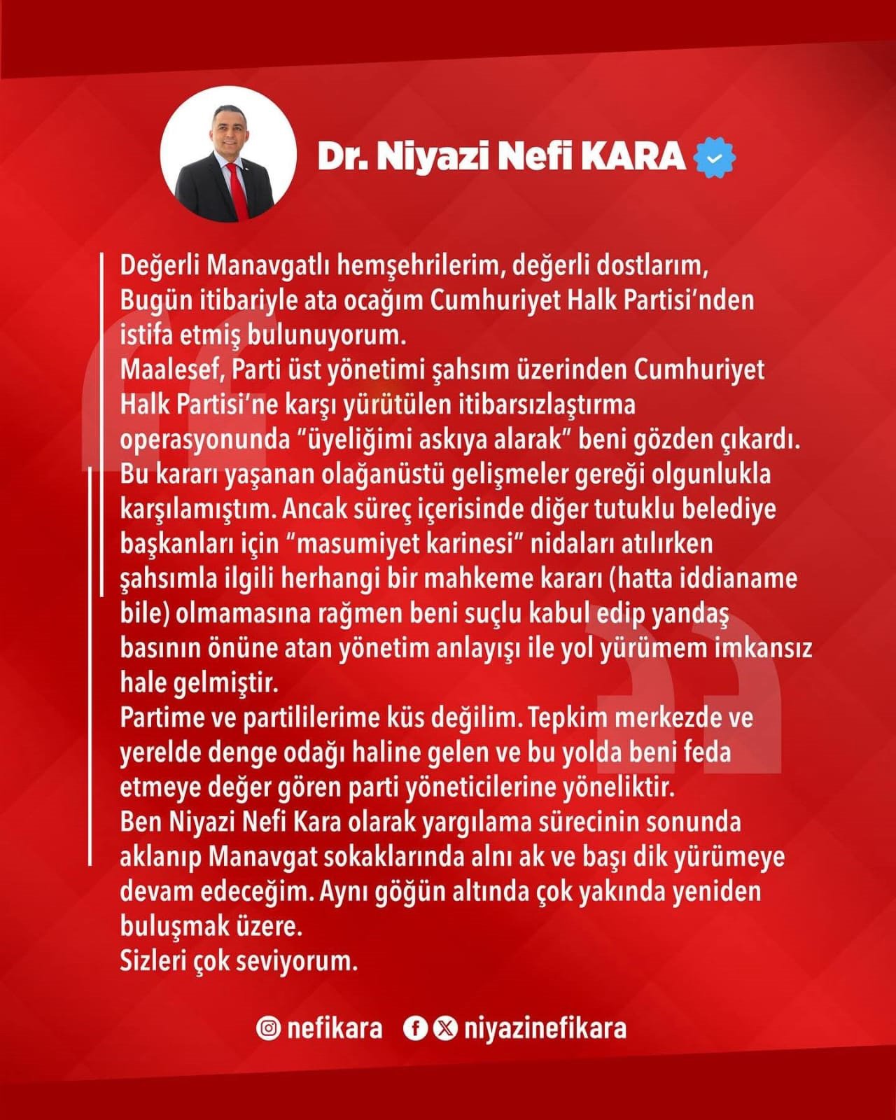 Manavgat Belediye Başkanı istifa
