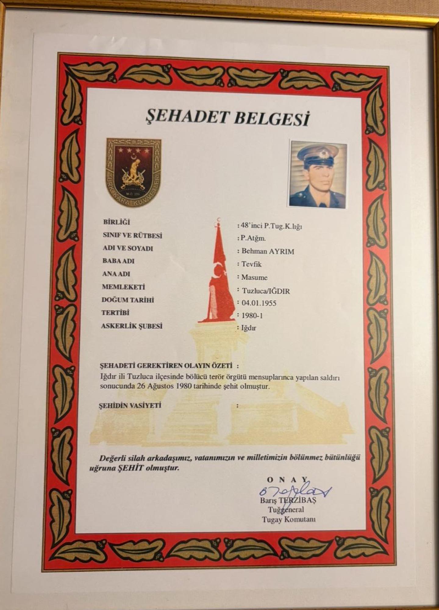 Şehit Behman Ayrım ailesi