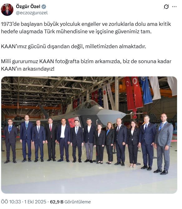 Özgür Özel KAAN uçağı önünde