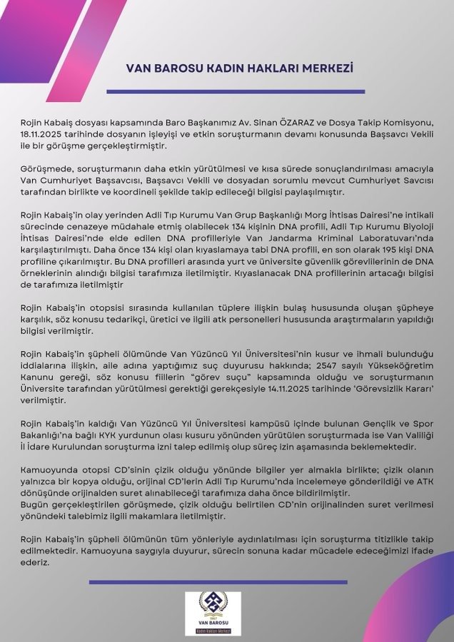 Rojin Kabaiş soruşturması DNA örnekleri