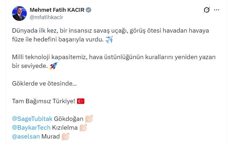 Bayraktar KIZILELMA hava-hava füze testi