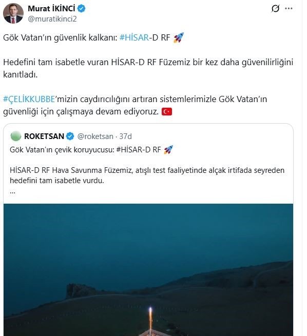 HİSAR-D RF Füze Testi