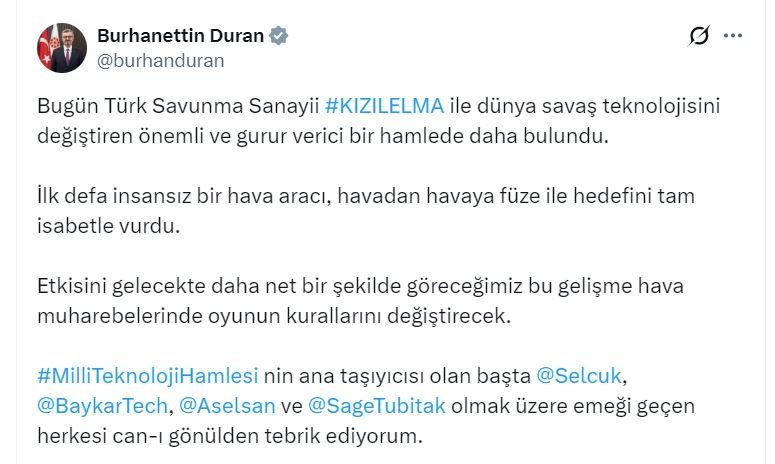 Bayraktar KIZILELMA hava-hava füze testi