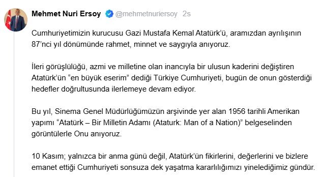 Bakan Mehmet Nuri Ersoy Atatürk Anma