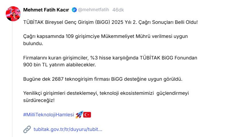 Sanayi ve Teknoloji Bakanı Mehmet Fatih Kacır TÜBİTAK BiGG