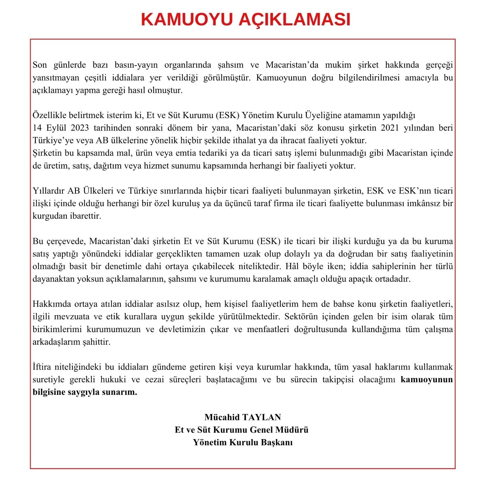 Et ve Süt Kurumu denetim açıklaması