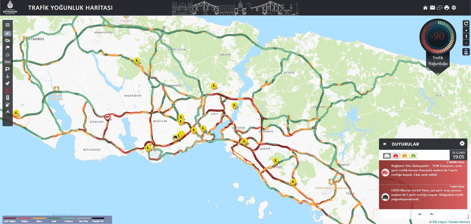 İstanbul trafik haritası yoğunluk