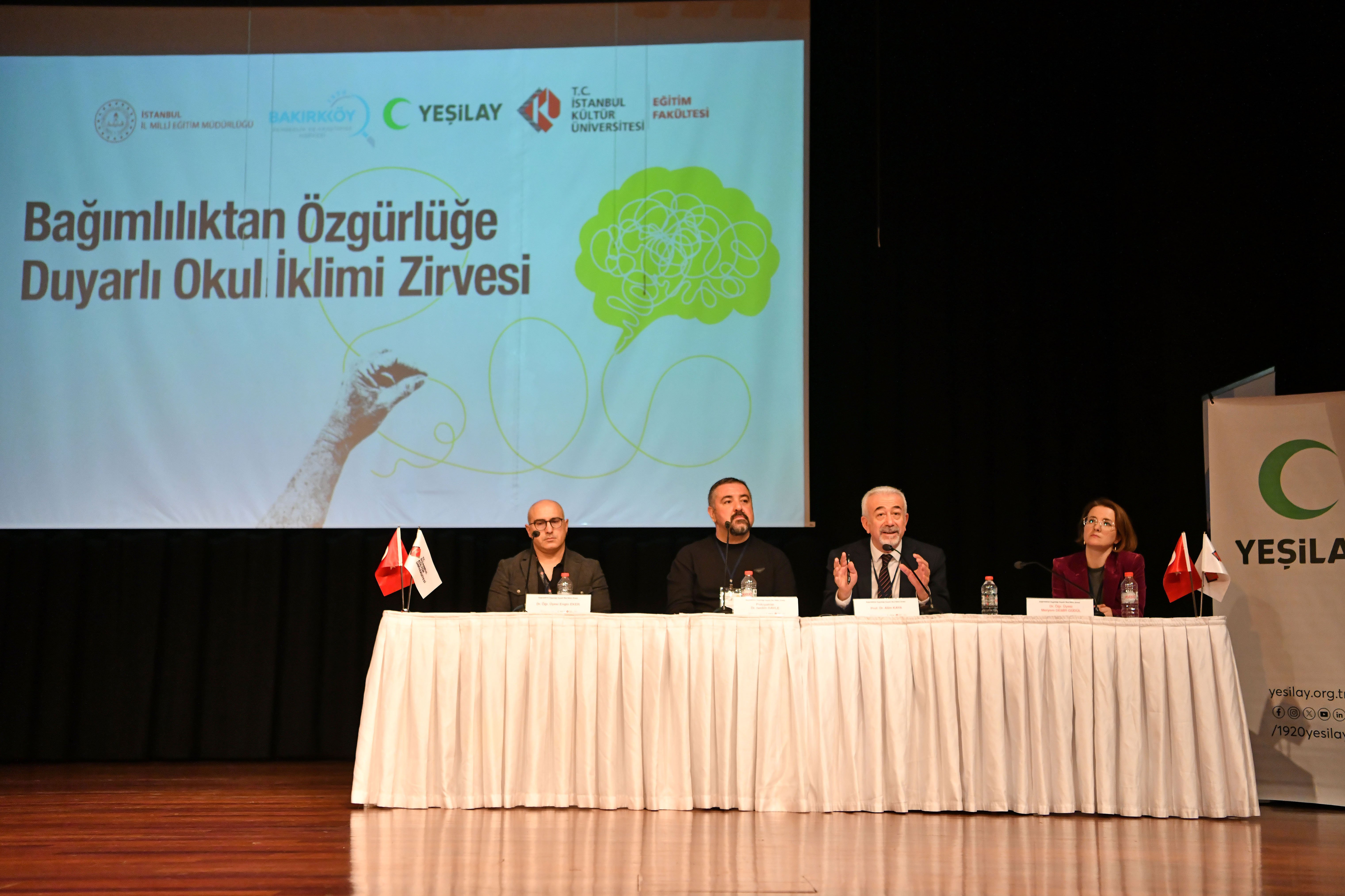 Yeşilay Genel Başkanı Mehmet Dinç zirvede konuşuyor