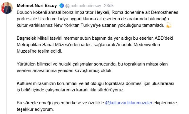 Anadolu Medeniyetleri Müzesi tarihi eser teslimi