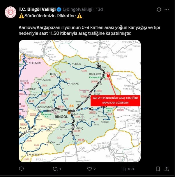 Bingöl kar felaketi ulaşım kapalı