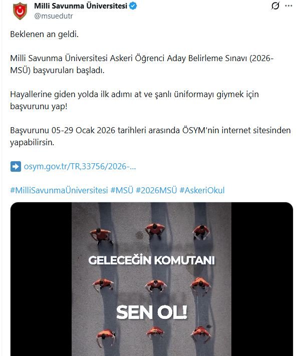 Milli Savunma Bakanlığı 2026-MSÜ Başvuruları