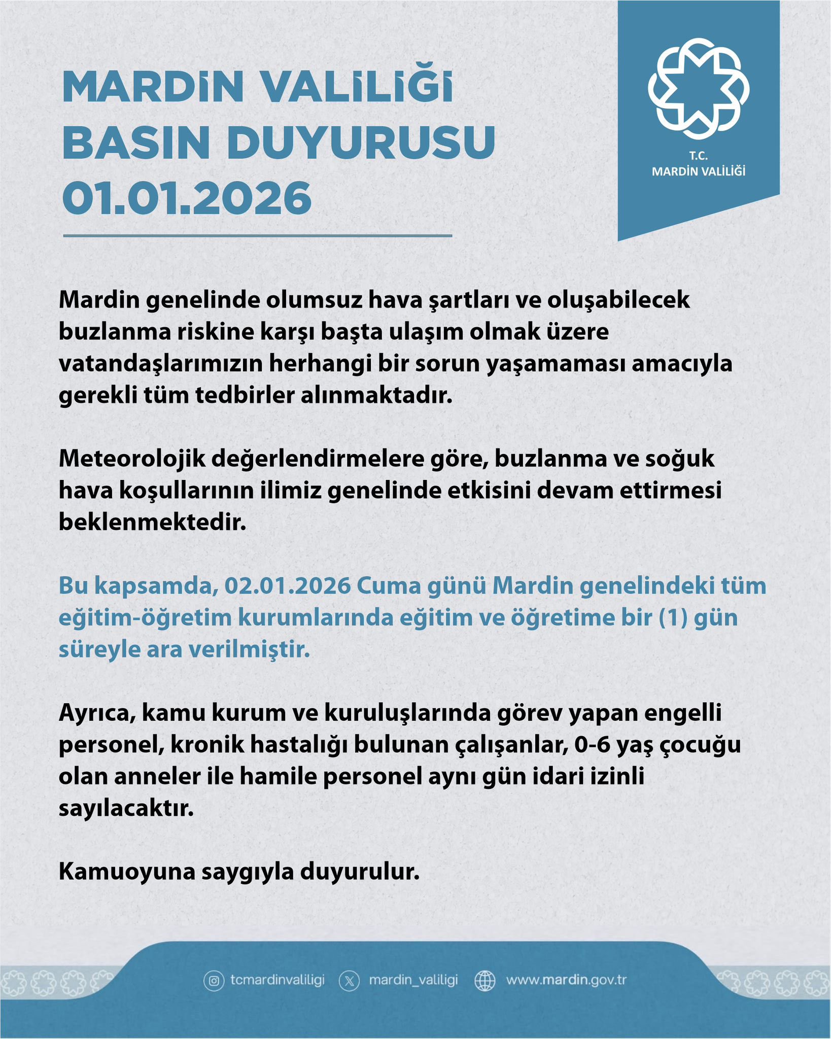 Mardin kar tatili eğitim