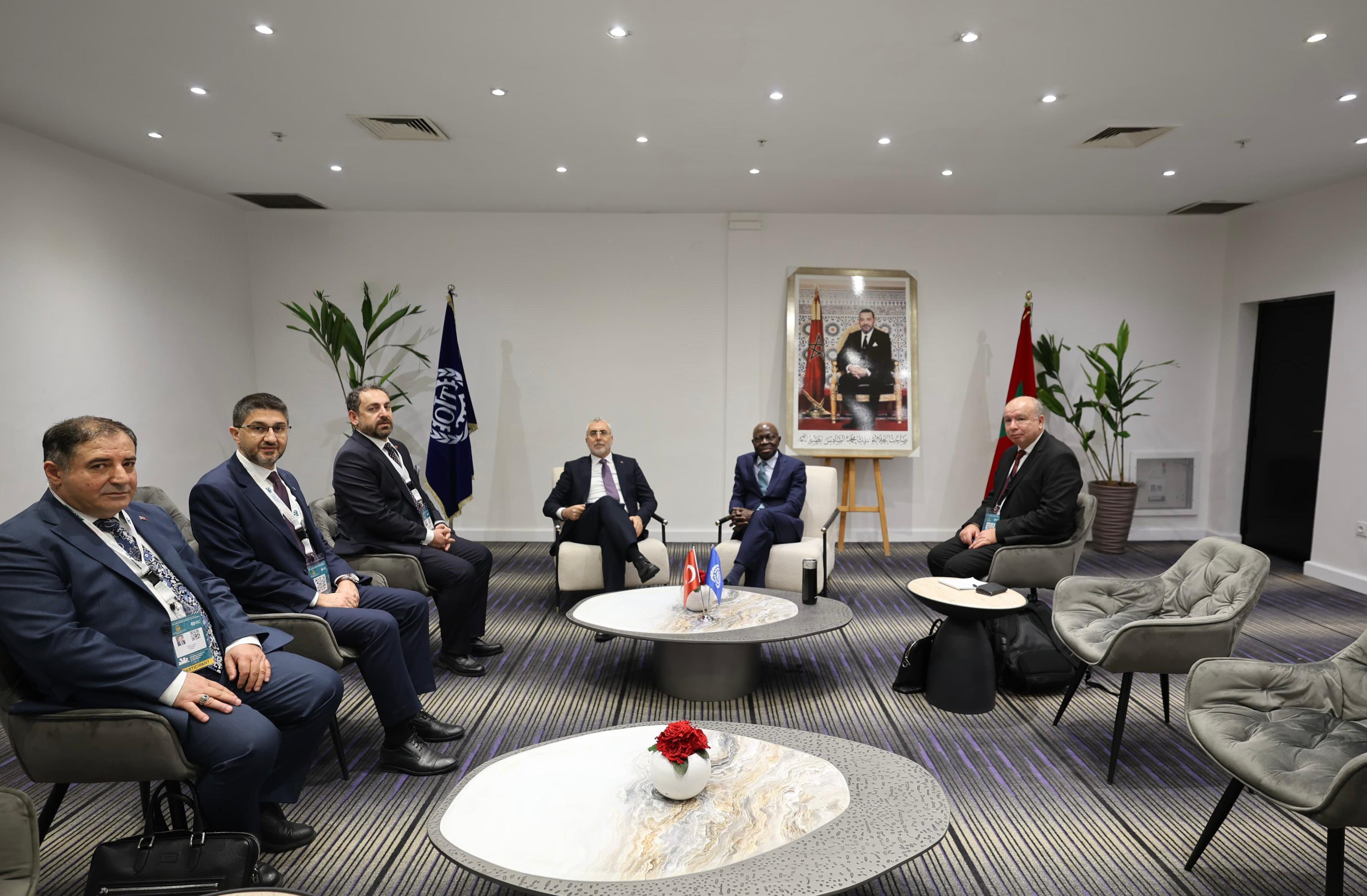 Bakan Vedat Işıkhan ILO Genel Direktörü Gilbert F. Houngbo ile görüşme