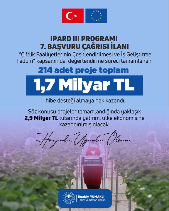 Tarım ve Orman Bakanı İbrahim Yumaklı IPARD hibe açıklaması