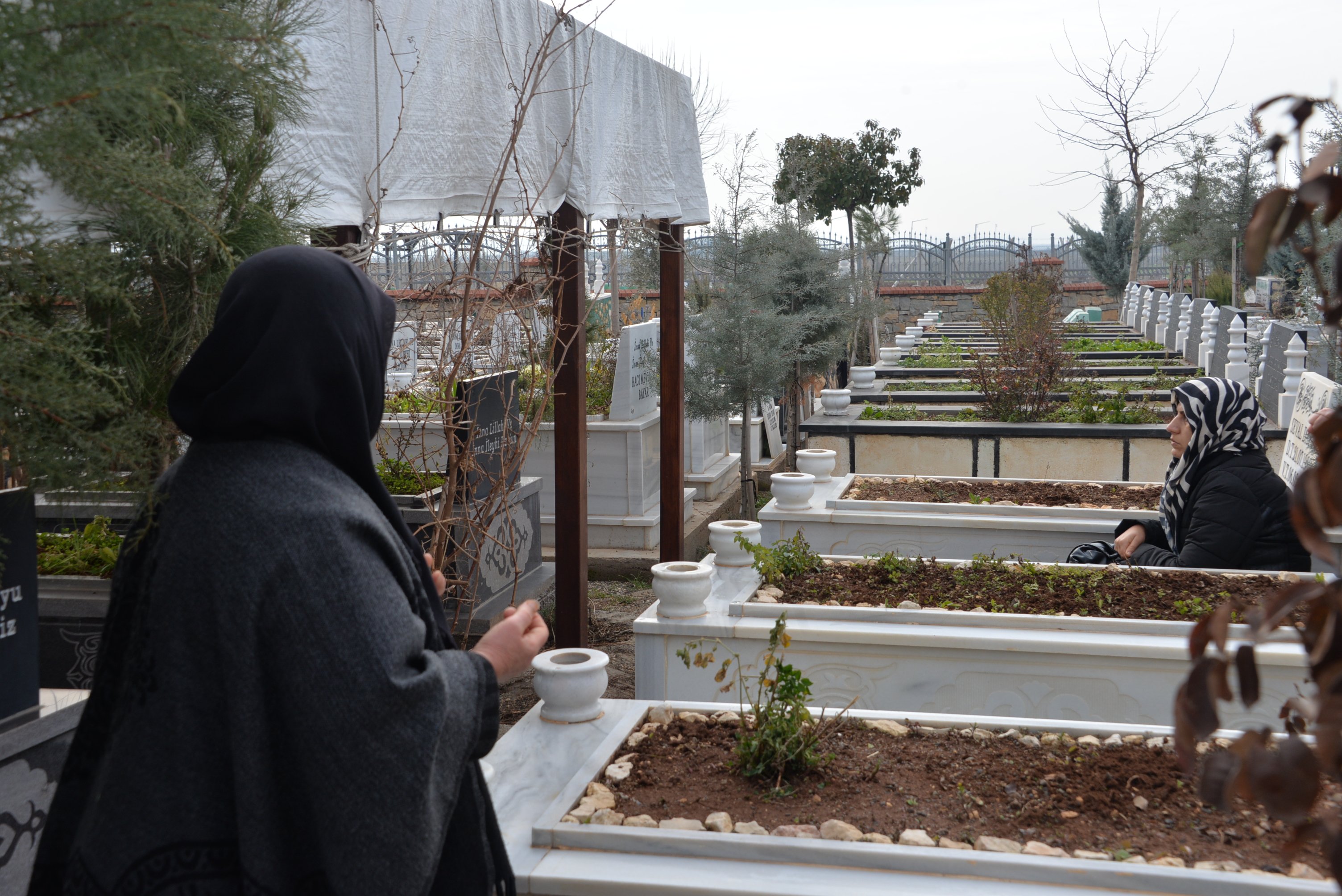 Mezarlığa karanfil bırakılıyor