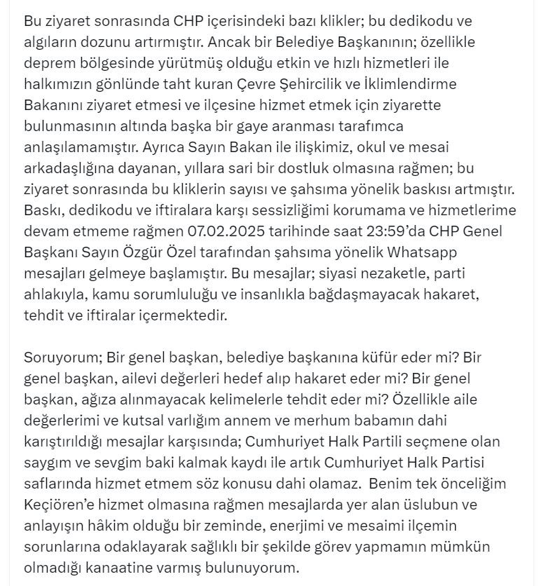 Mesut Özarslan CHP istifa açıklaması