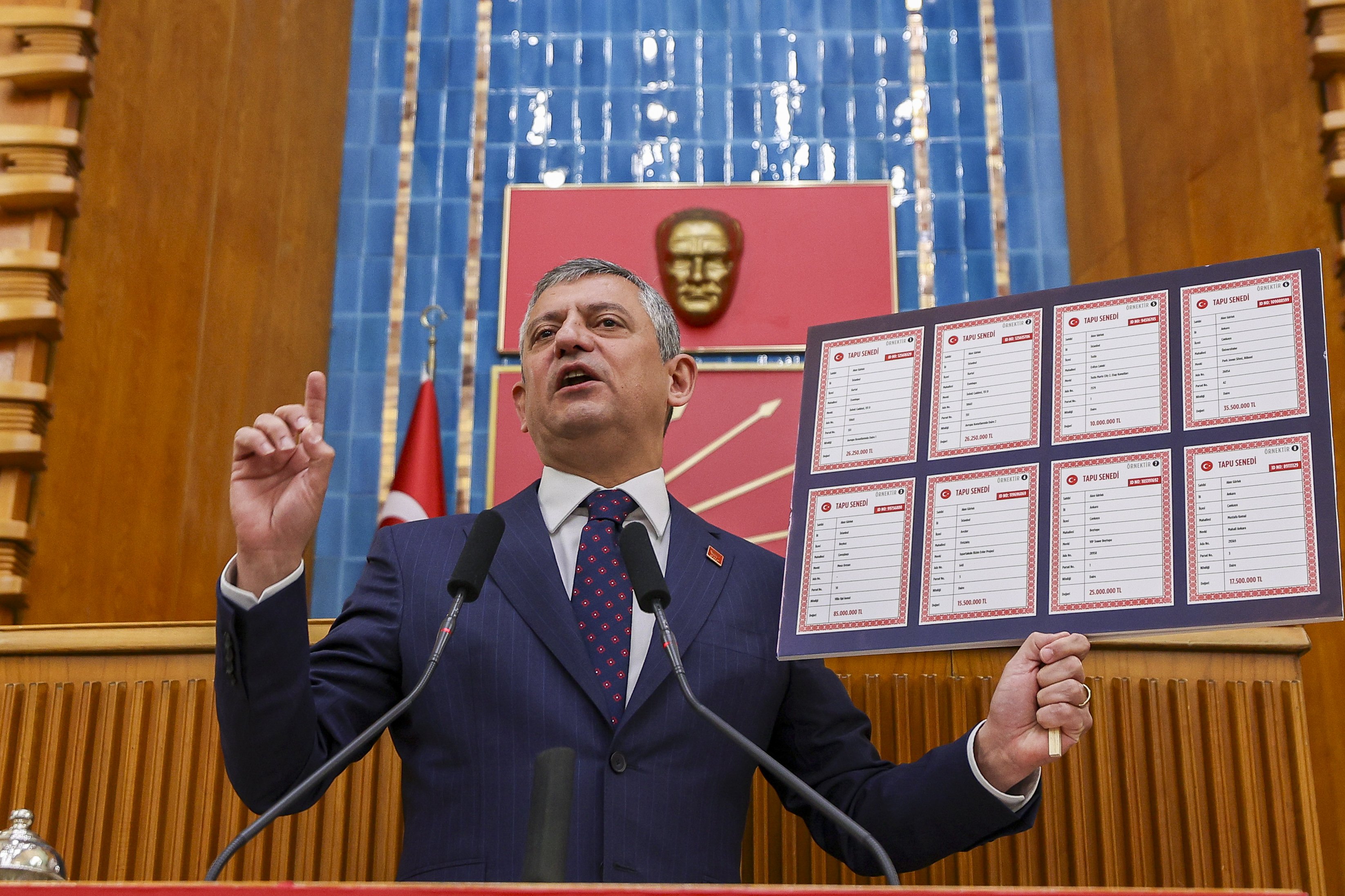 Özgür Özel konuşmasında vurgu yapıyor