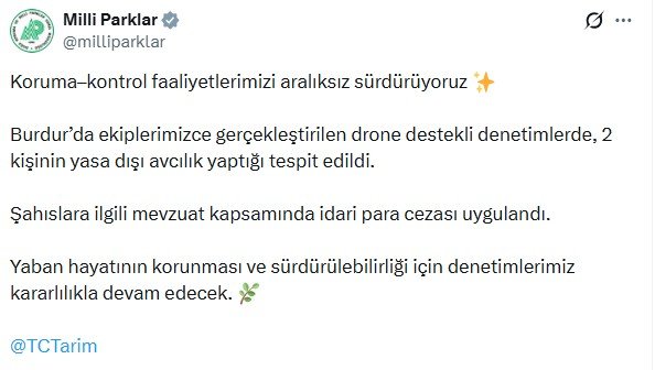 Doğa Koruma ve Milli Parklar Genel Müdürlüğü DKMP dron denetimi kaçak avcılık