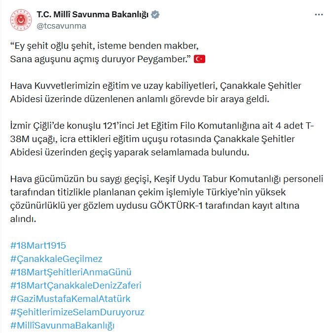 Hava Kuvvetleri T-38M jetleri Çanakkale Şehitler Abidesi selamlama