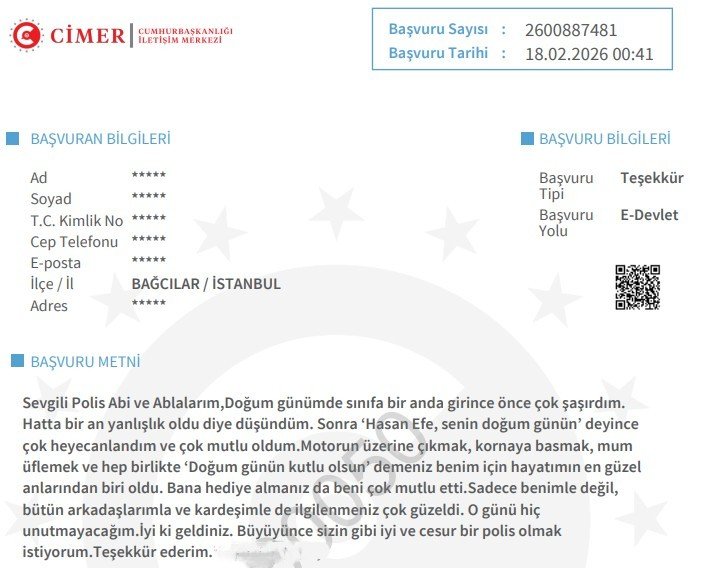 Polis Teşekkür Mektupları CİMER