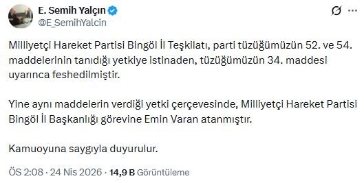 MHP Gaziantep ve Bingöl İl Teşkilatları feshedildi
