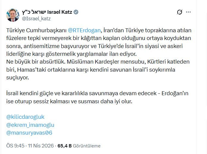 Mansur Yavaş İsrail Savunma Bakanı Israel Katz tepki