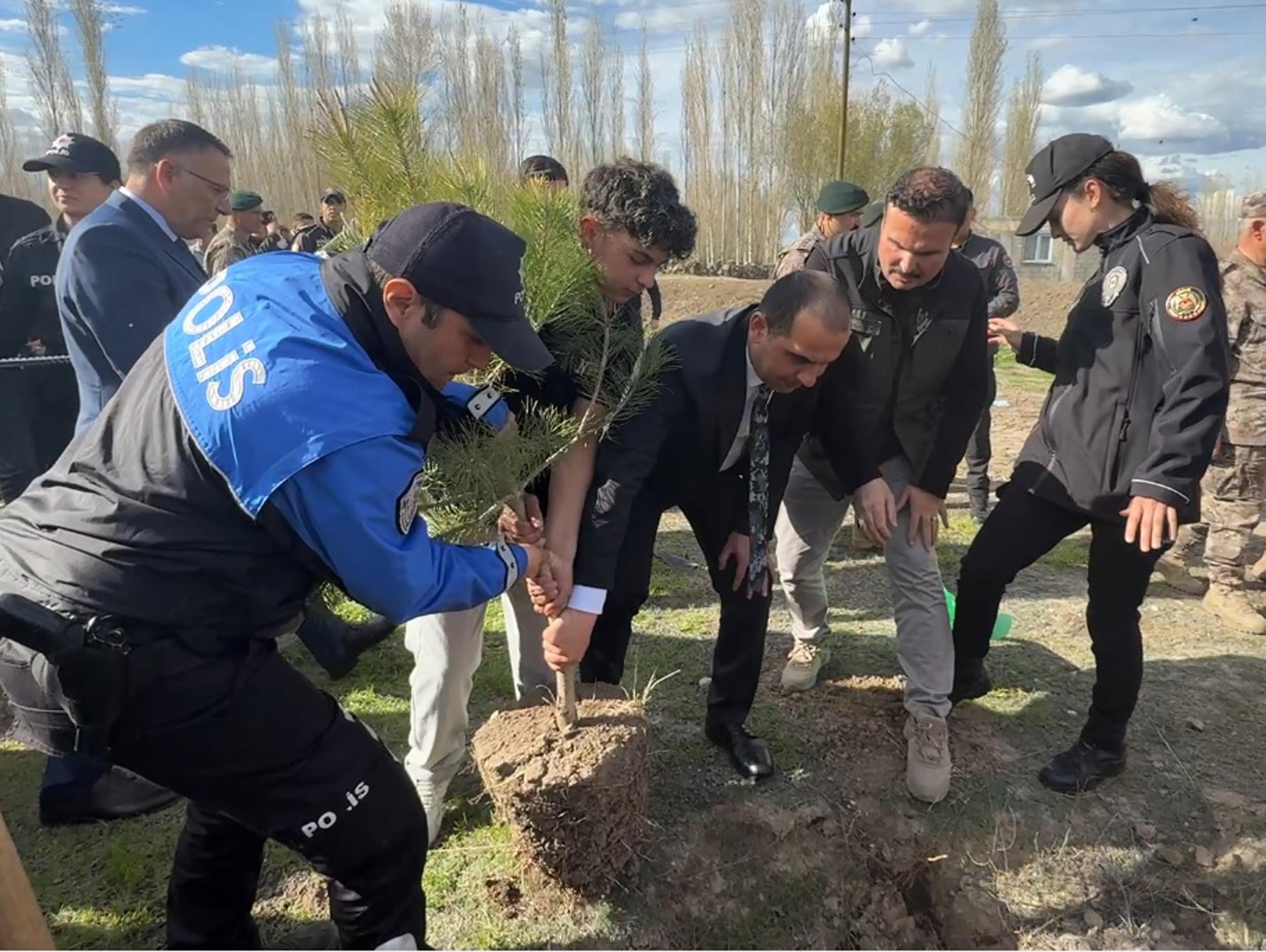 Iğdır Valisi Fırat Taşolar fidan dikerken