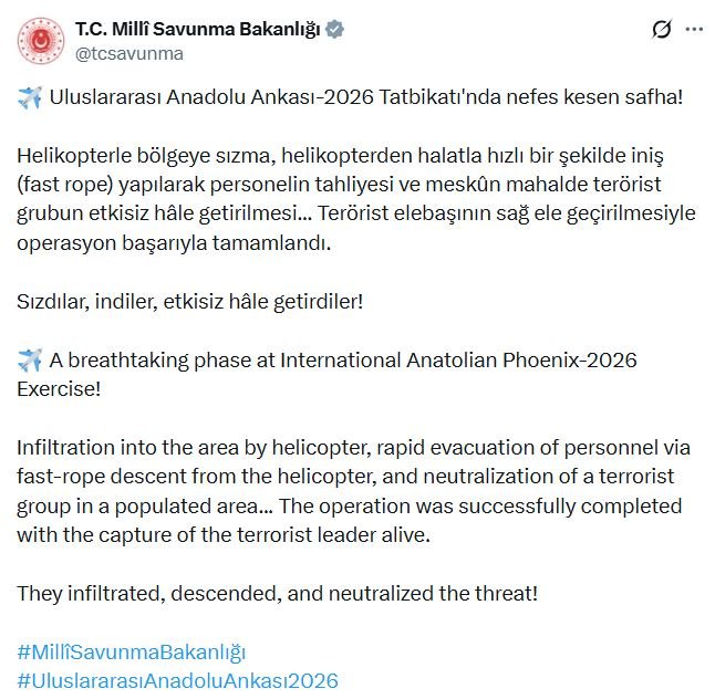 Uluslararası Anadolu Ankası-2026 Tatbikatı