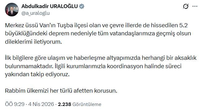 Van Depremi Çevre Şehircilik Bakanı Murat Kurum