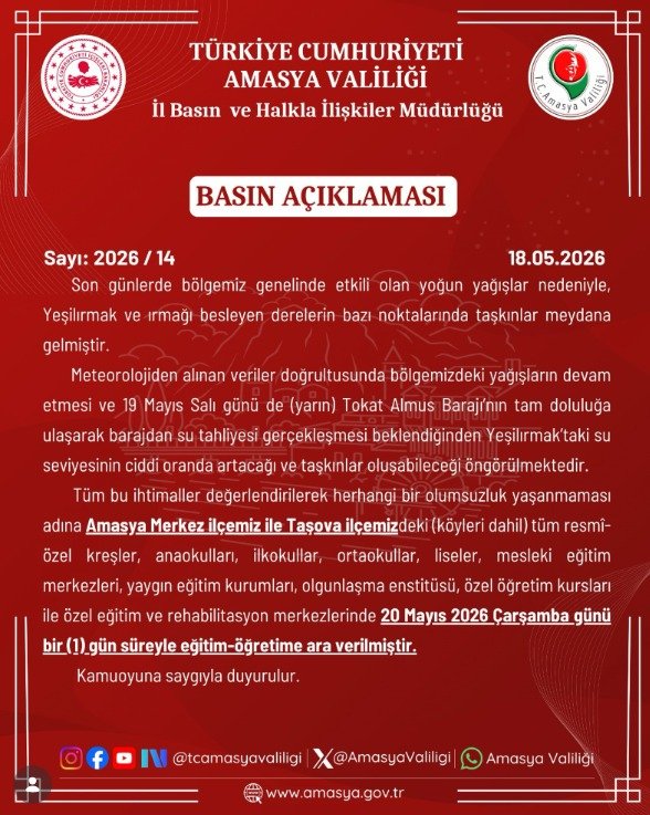 Amasya sel riski eğitime ara