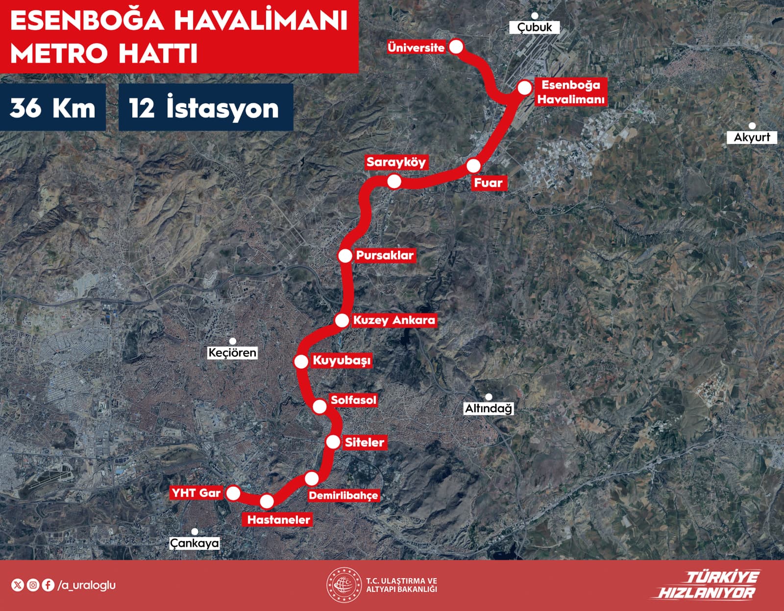 Ulaştırma ve Altyapı Bakanı Abdulkadir Uraloğlu, Esenboğa Havalimanı metrosu ihalesi için 30 Haziran tarihini verdi.