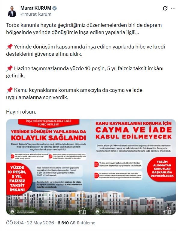Bakan Murat Kurum Yerinde Dönüşüm Kanununu Duyurdu