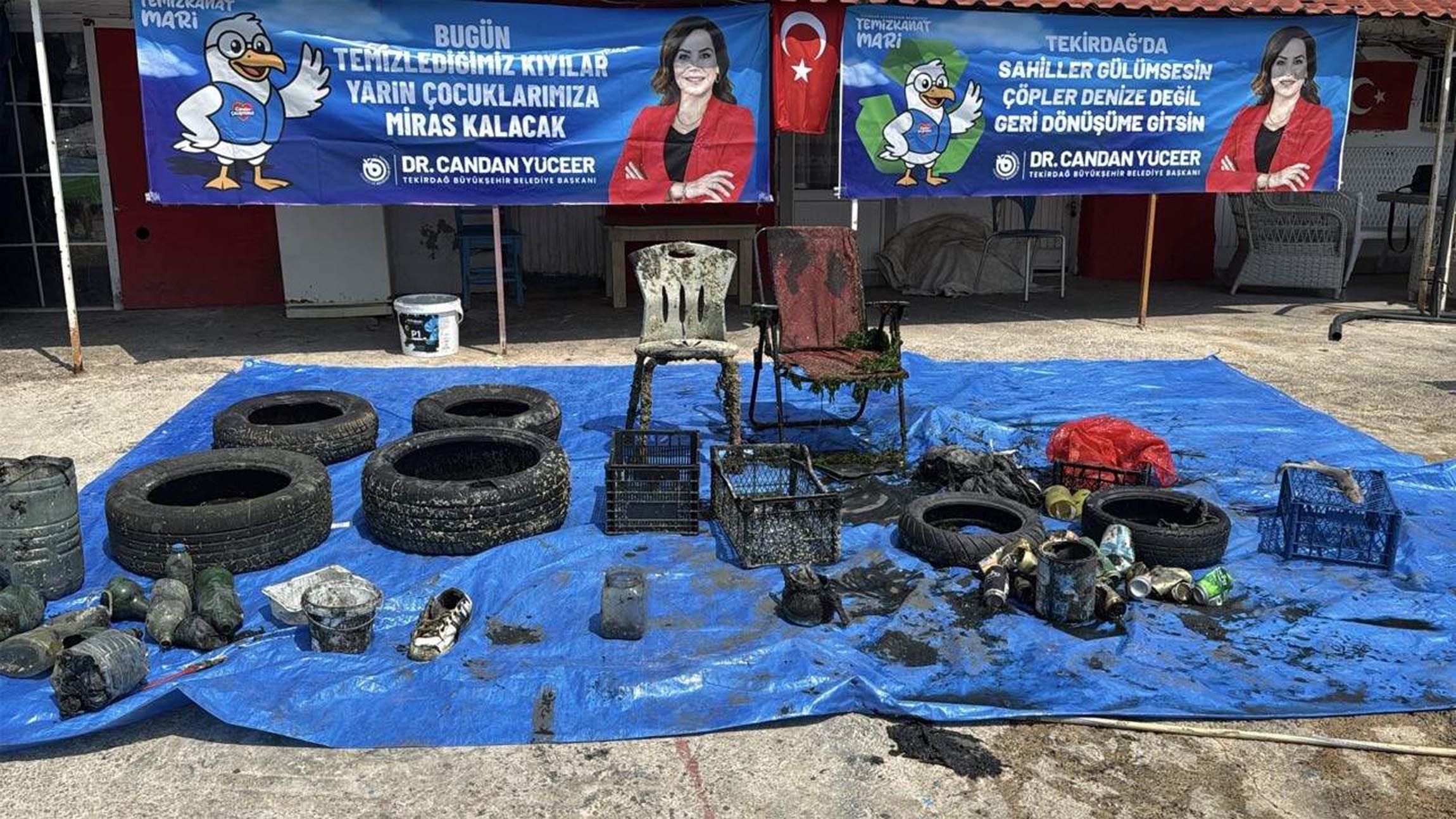 Deniz dibi temizliğinde çıkarılan atıklar