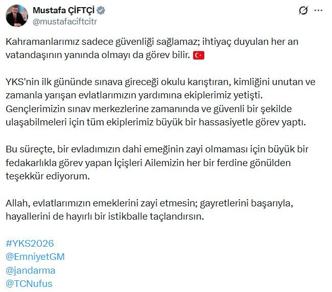 İçişleri Bakanı Mustafa Çiftçi YKS sınavında güvenlik güçleri