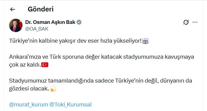 Ankara stadyum, TOKİ, Gençlik ve Spor Bakanlığı