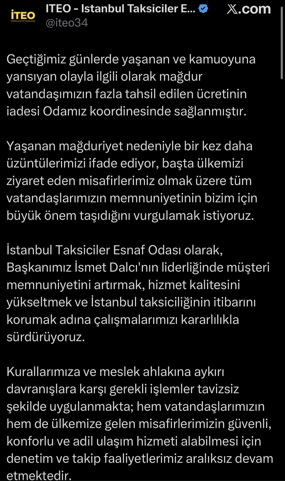 Taksi, dolandırıcılık, İstanbul Taksiciler Odası