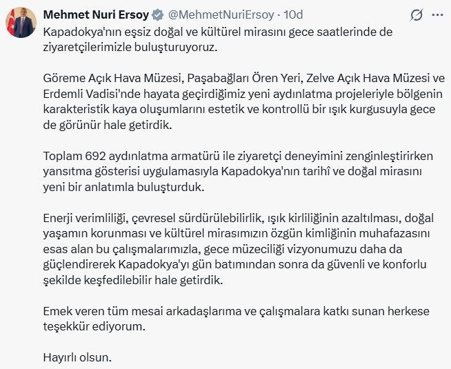 Kültür ve Turizm Bakanı Mehmet Nuri Ersoy, Kapadokya Gece Müzeciliği