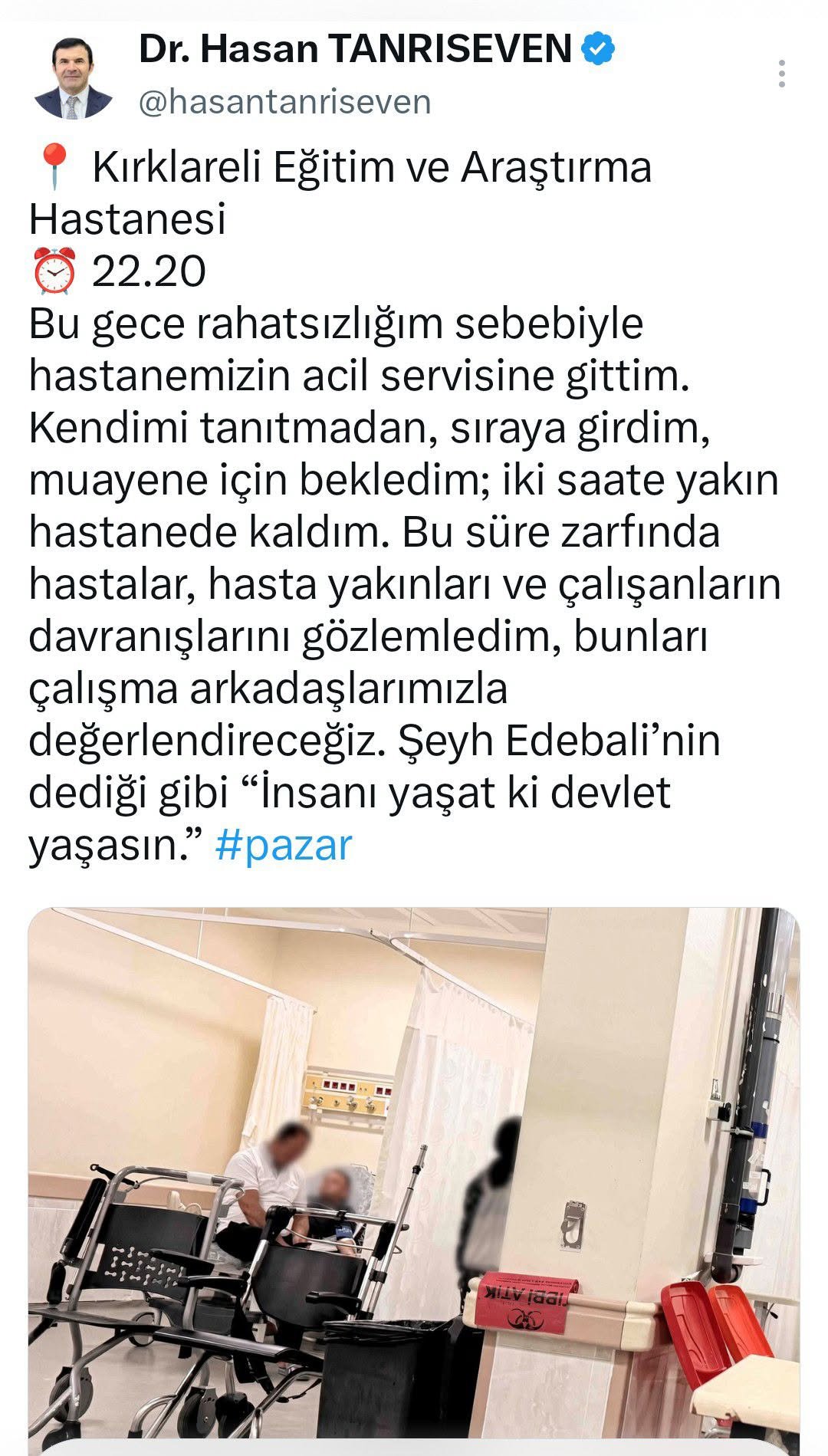 Vali Yardımcısı Tanrıseven hastane acil servisinde