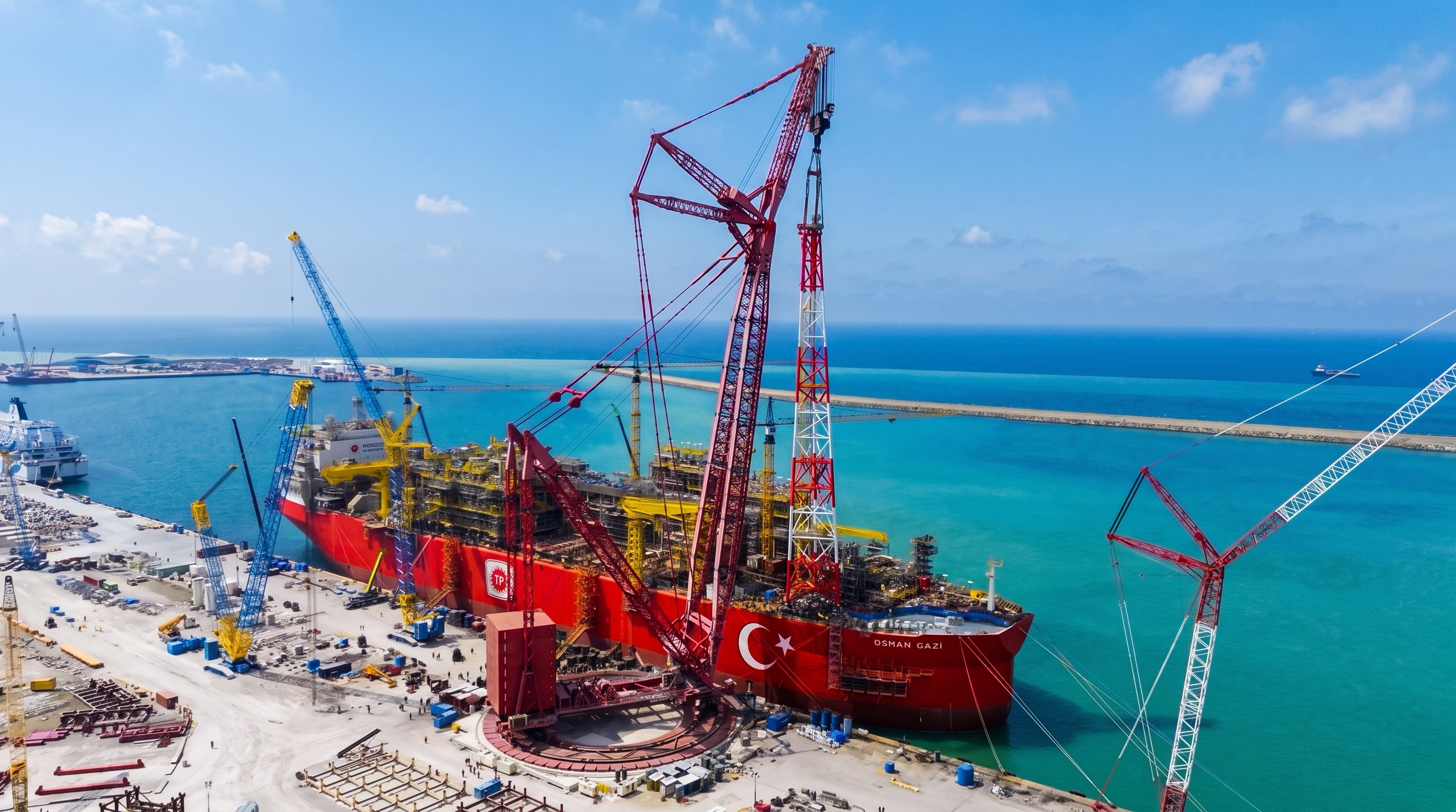 Osman Gazi Yüzer Üretim Platformu alev kulesi montajı