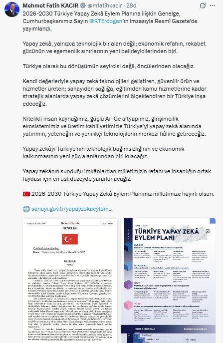 Bakan Kacır yapay zeka eylem planı açıklaması