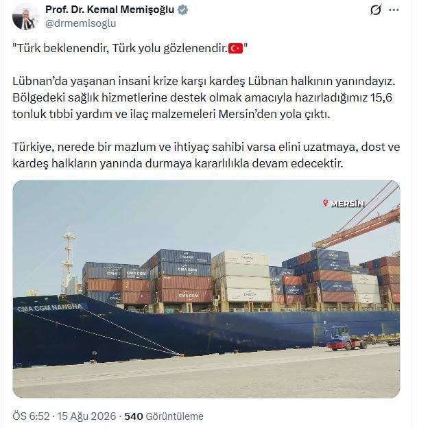 Mersin Limanı tıbbi yardım malzemeleri