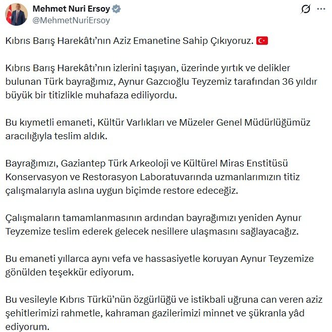 Restore edilen Kıbrıs Barış Harekatı Türk bayrağı detayı