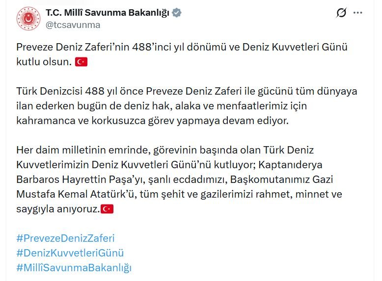 Milli Savunma Bakanlığı Deniz Kuvvetleri Günü mesajı