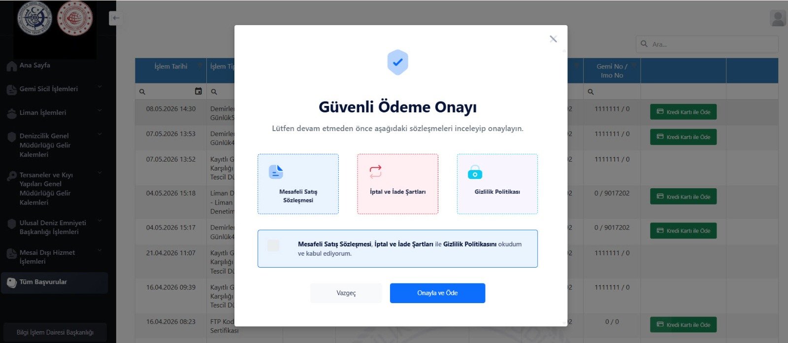 Ulaştırma ve Altyapı Bakanlığı denizcilik ödeme sistemi
